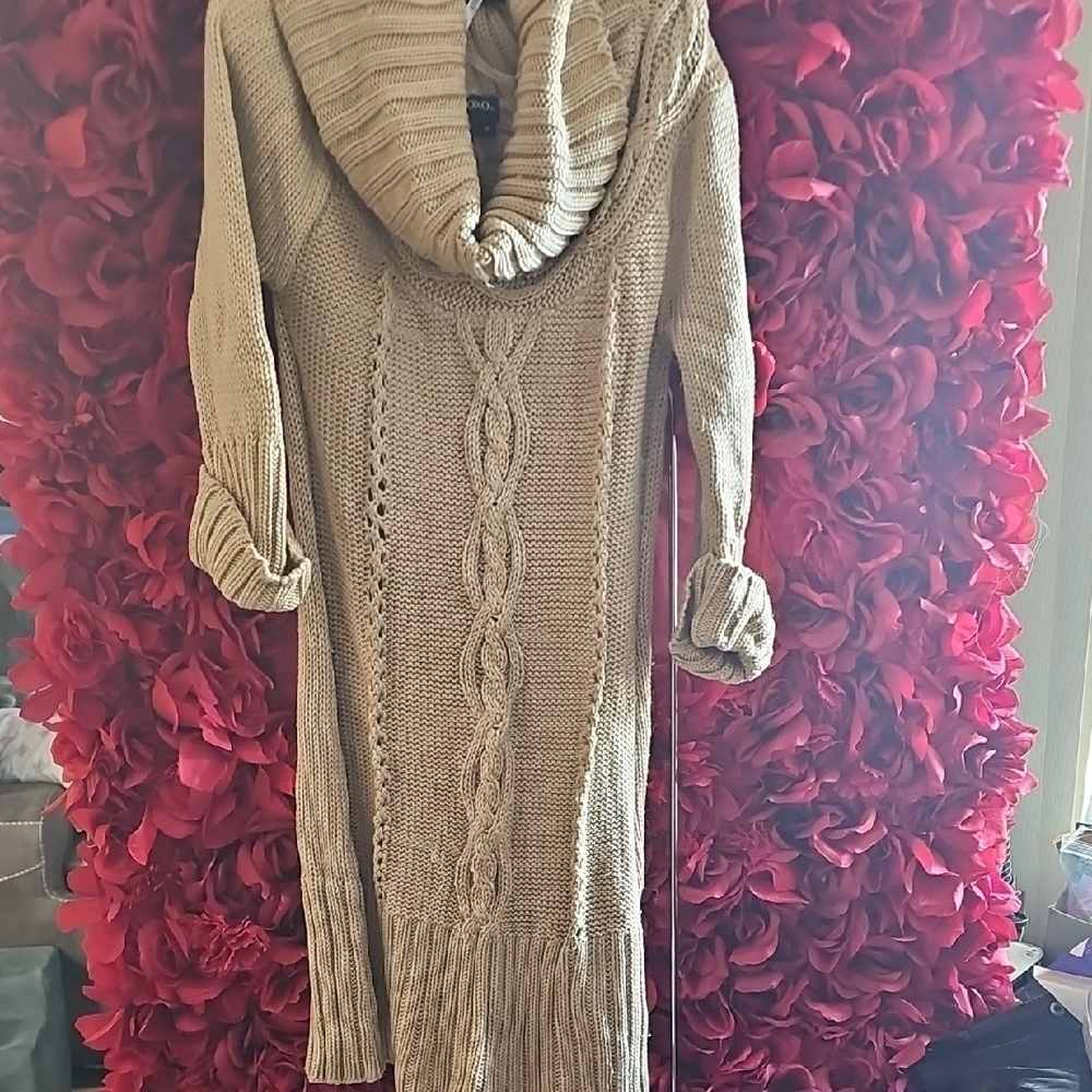 XOXO Womens Cozy Cable Knit Cowl Neck Sweater Dress Size Medium